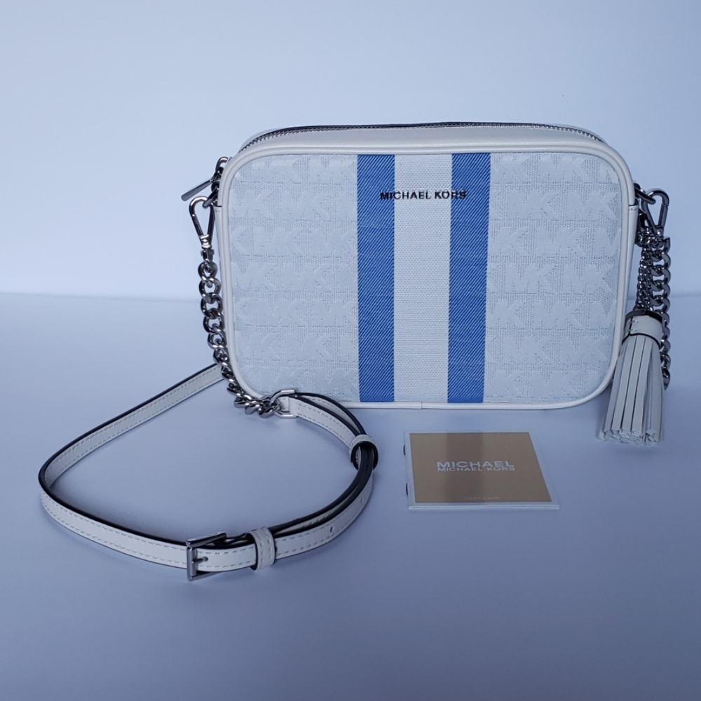 Michael MK White/Grecian Blue Camer Bag